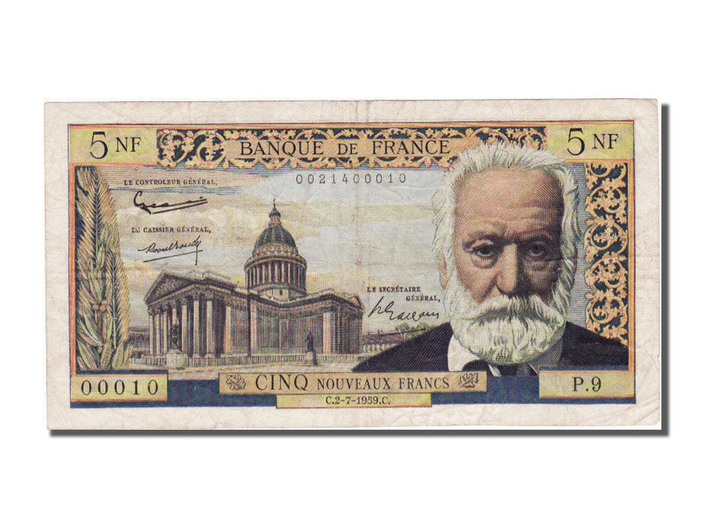 France, 5 Nouveaux Francs, 5 NF 1959-1965 ''Victor Hugo'', 1959, KM #141a,...