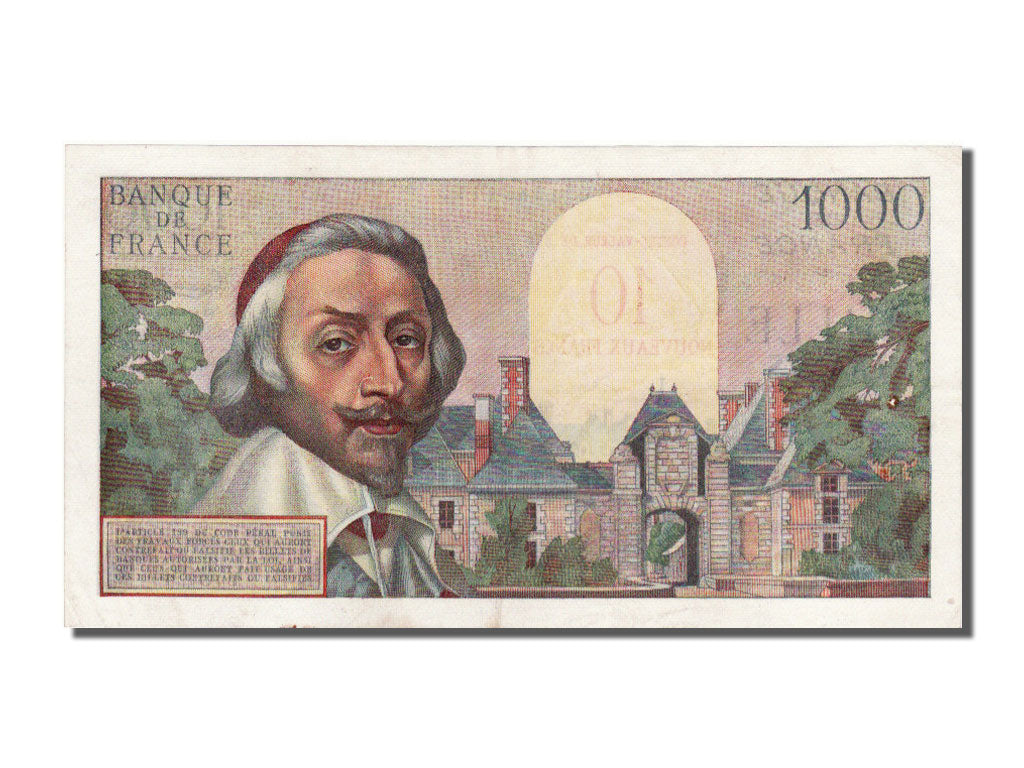 Banknote, France, 10 Nouveaux Francs on 1000 Francs, 1955-1959 Overprinted with