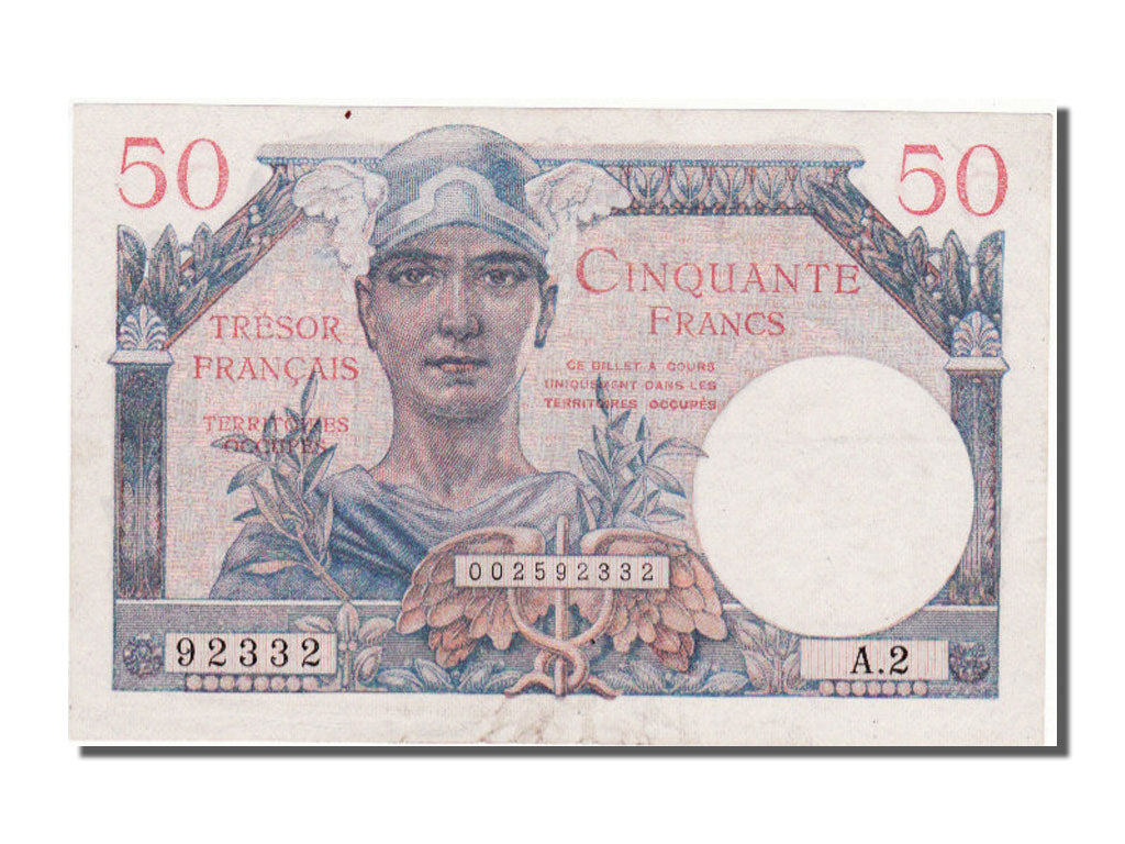 France, 50 Francs, 1947 French Treasury, 1947, KM #M8, AU(50-53), A 2, Fayette..