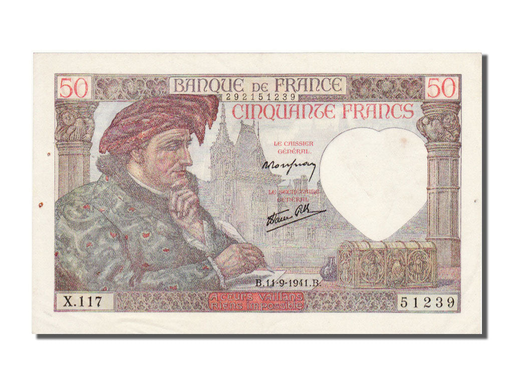 Banknote, France, 50 Francs, 50 F 1940-1942 ''Jacques Coeur'', 1941, 1941-09-11