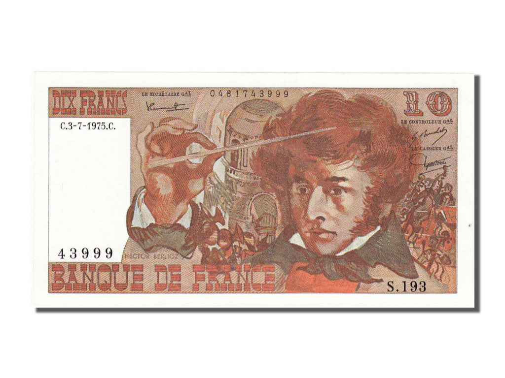 Banknote, France, 10 Francs, 10 F 1972-1978 ''Berlioz'', 1975, 1975-07-03