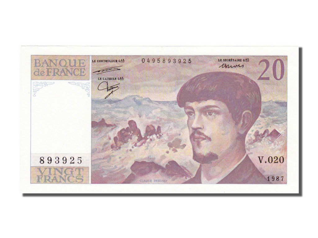 France, 20 Francs, 20 F 1980-1997 ''Debussy'', 1987, KM #151b, , V 020, Fayette.