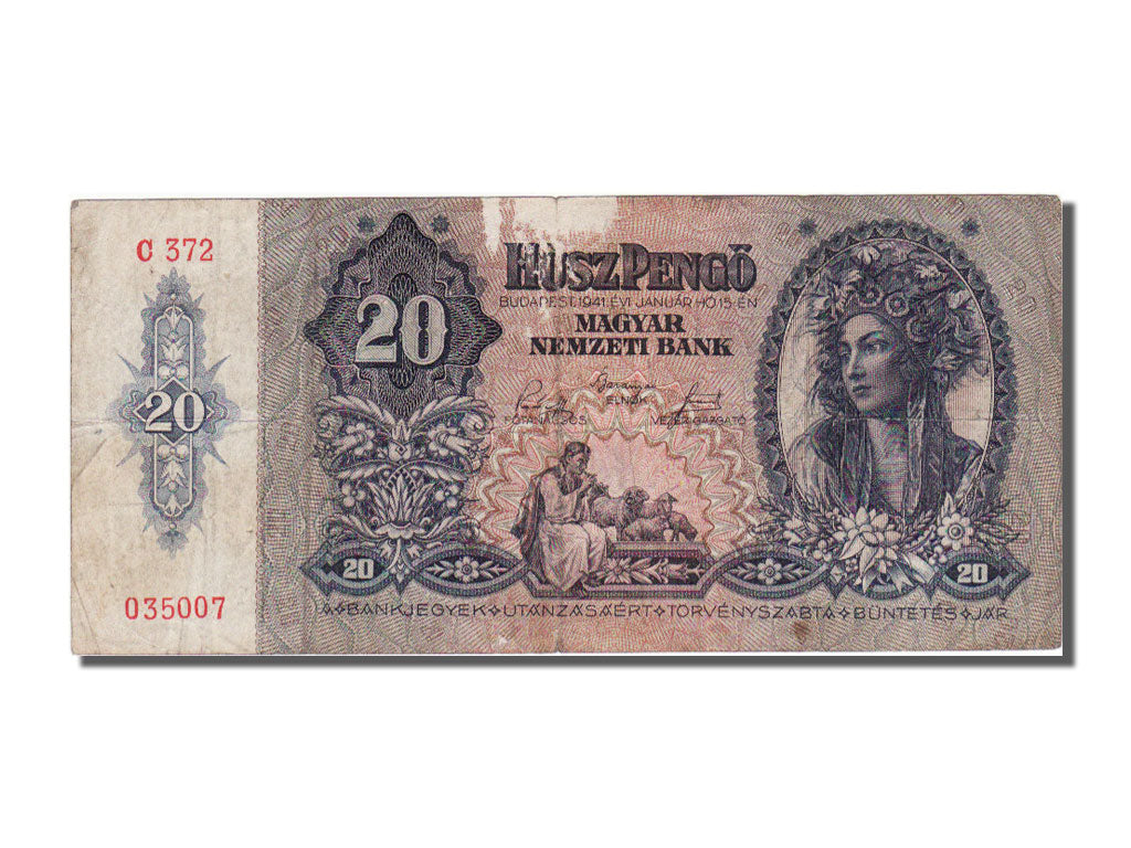 Hungary, 20 Pengö, 1941, KM #109, 1941-01-15, VF(20-25), C 372