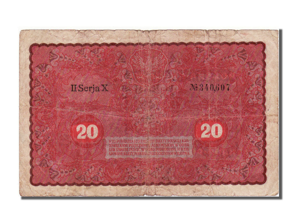 Poland, 20 Marek, 1919, KM #26, 1919-08-23, VF(20-25), X