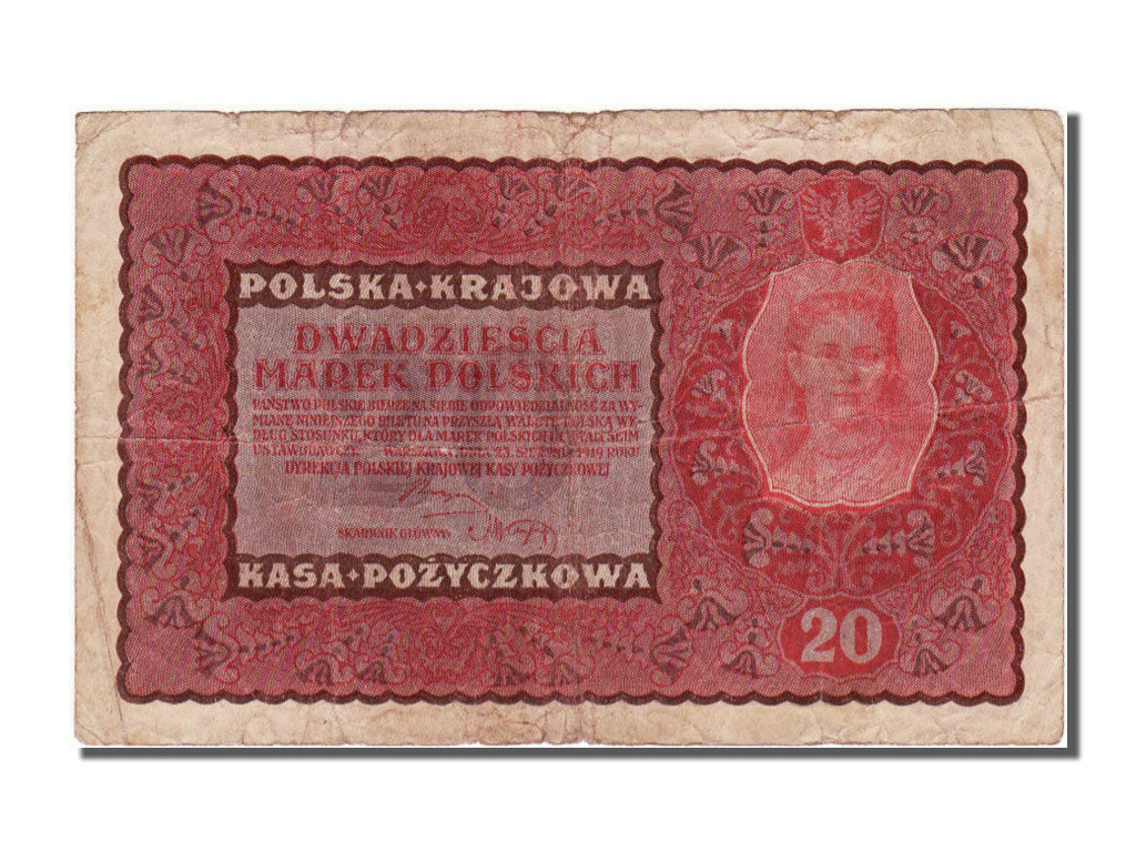Poland, 20 Marek, 1919, KM #26, 1919-08-23, VF(20-25), X
