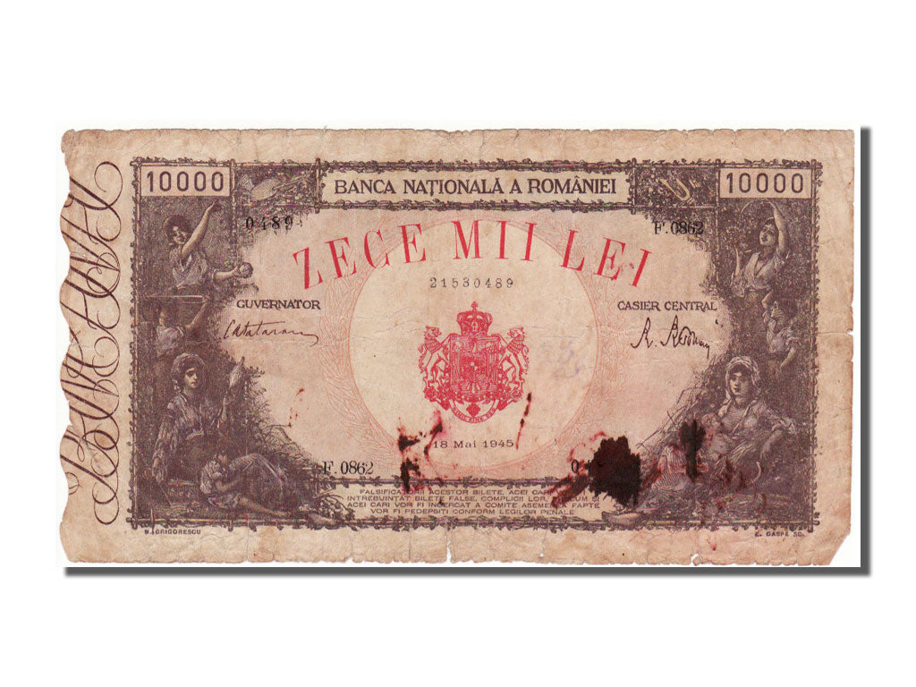Romania, 10,000 Lei, 1945, KM #57a, 1945-05-18, VF(20-25), F 0862