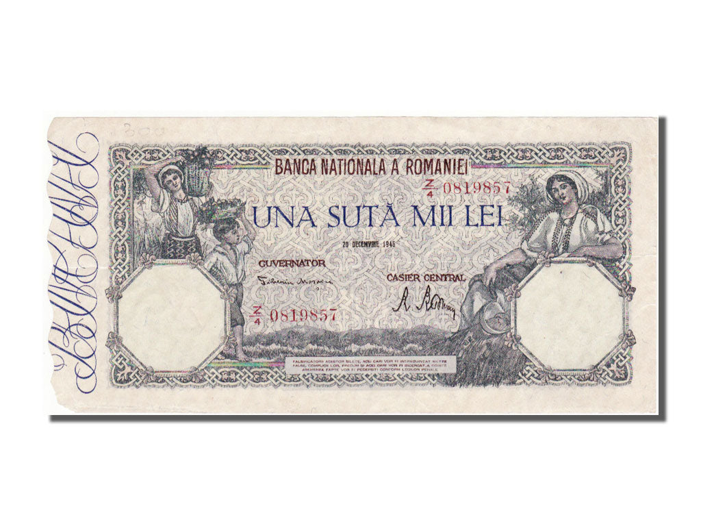 Romania, 100,000 Lei, 1946, KM #58a, 1946-12-20, AU(50-53), Z4
