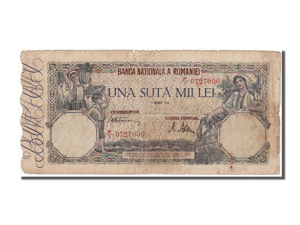 Romania, 100,000 Lei, 1946, KM #58a, 1946-04-01, VF(30-35), FI