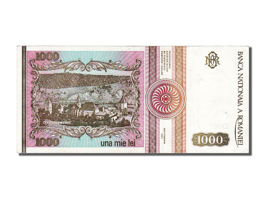 Romania, 1000 Lei, 1991, KM #101Aa, 1991-09-01, AU(55-58), D 0012