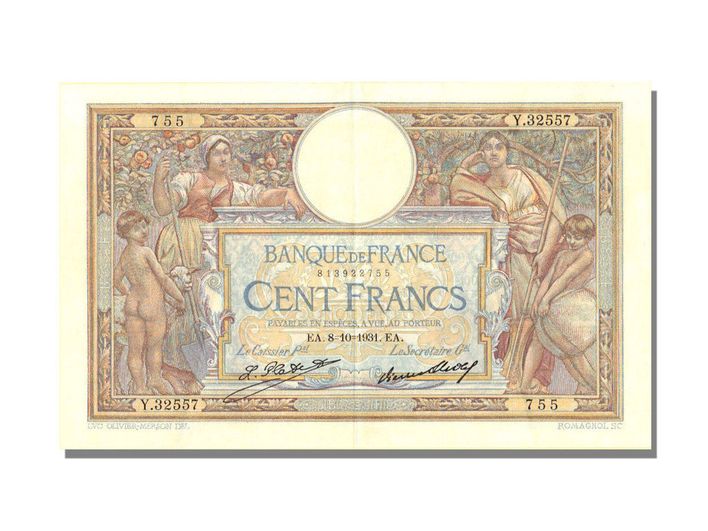 Banknote, France, 100 Francs, 100 F 1908-1939 ''Luc Olivier Merson'', 1931