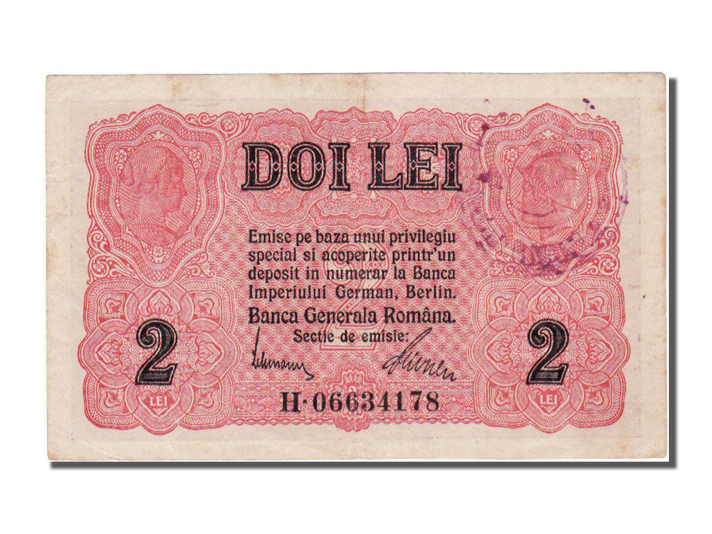 Romania, 2 Lei, 1917, KM #M4, AU(50-53), H