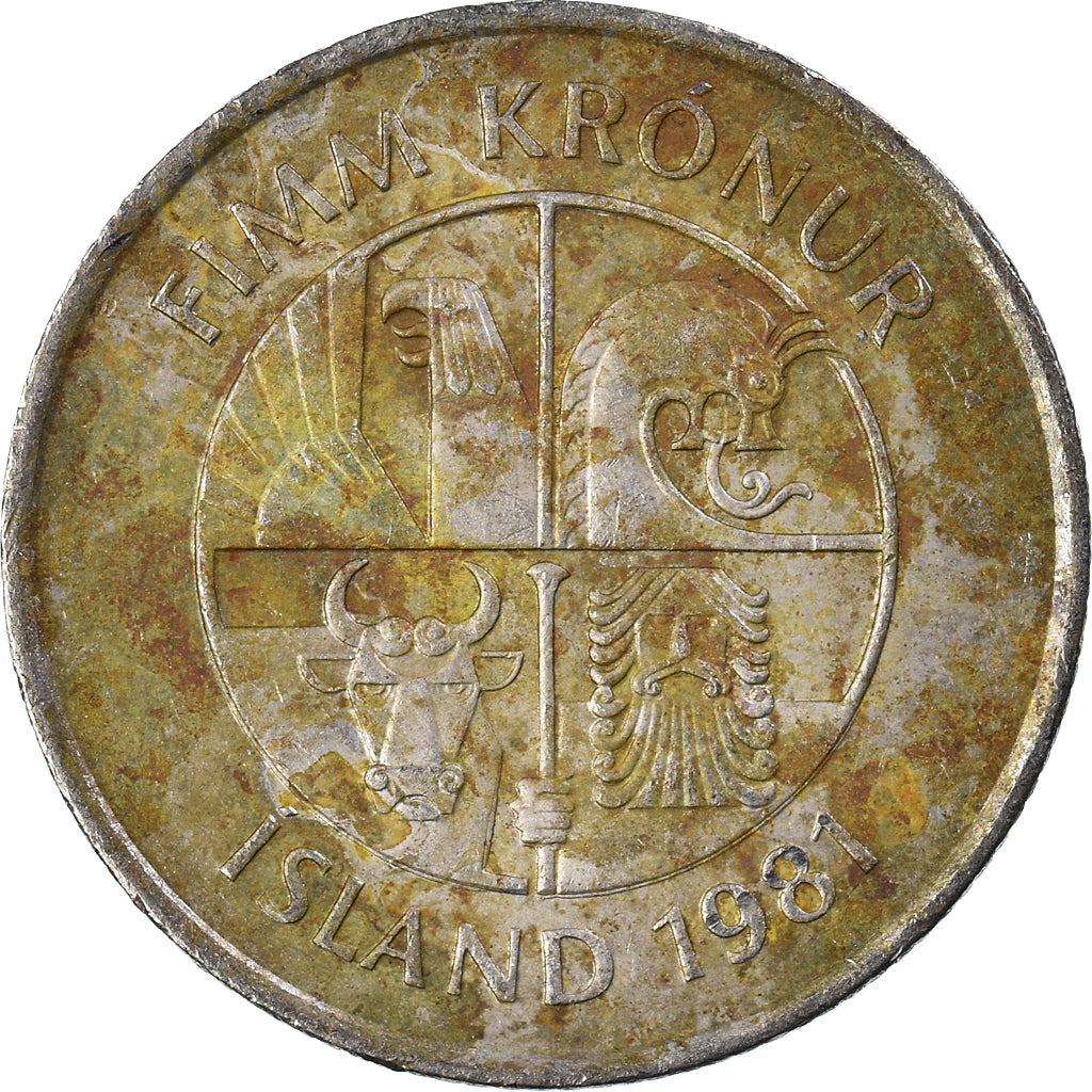 Coin, Iceland, 5 Kronur, 1981