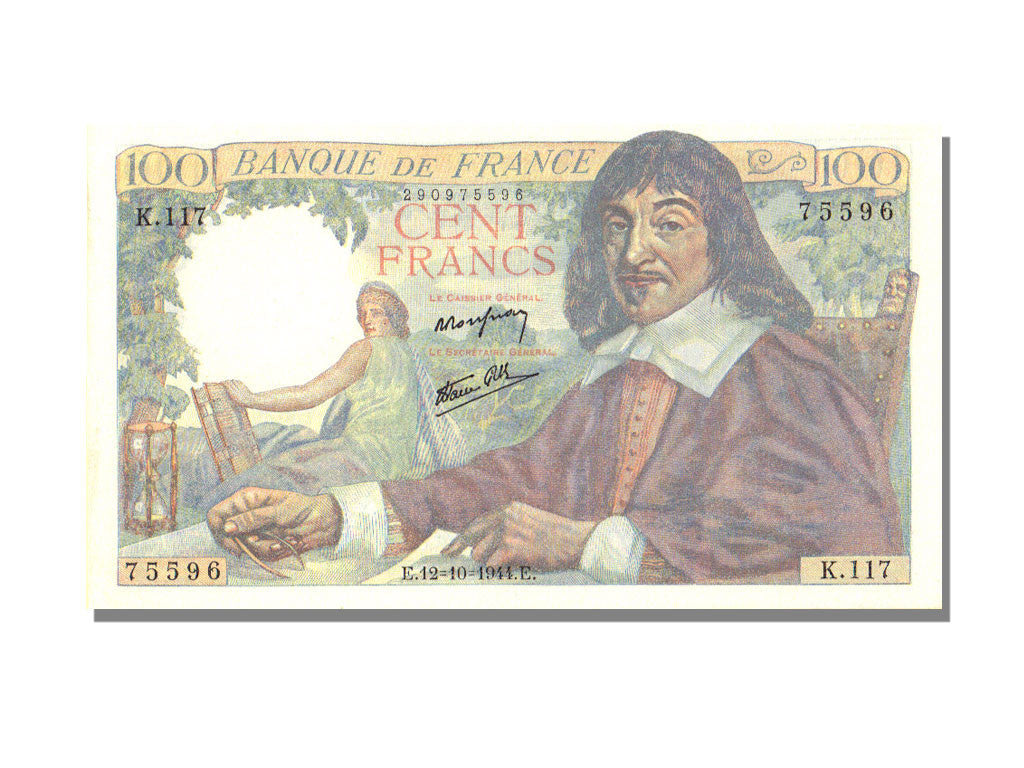 Banknote, France, 100 Francs, 100 F 1942-1944 ''Descartes'', 1944, 1944-10-12