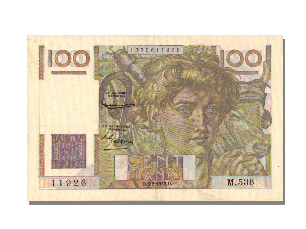Banconote, Francia, 100 Francs, 100 F 1945-1954 ''Jeune Paysan'', 1953