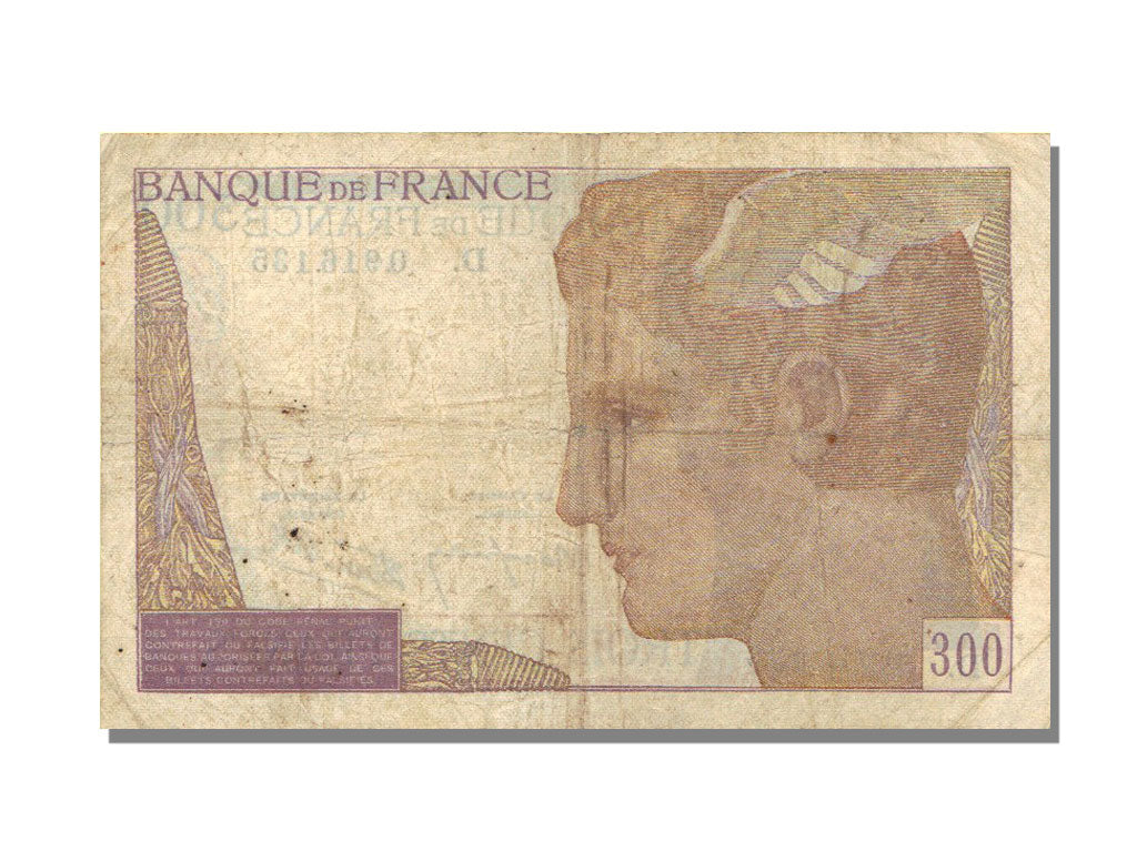 FRANCE, 300 Francs, 1938, KM #87a, 1938-10-06, VF(30-35), D.O.916.135, Fayette..