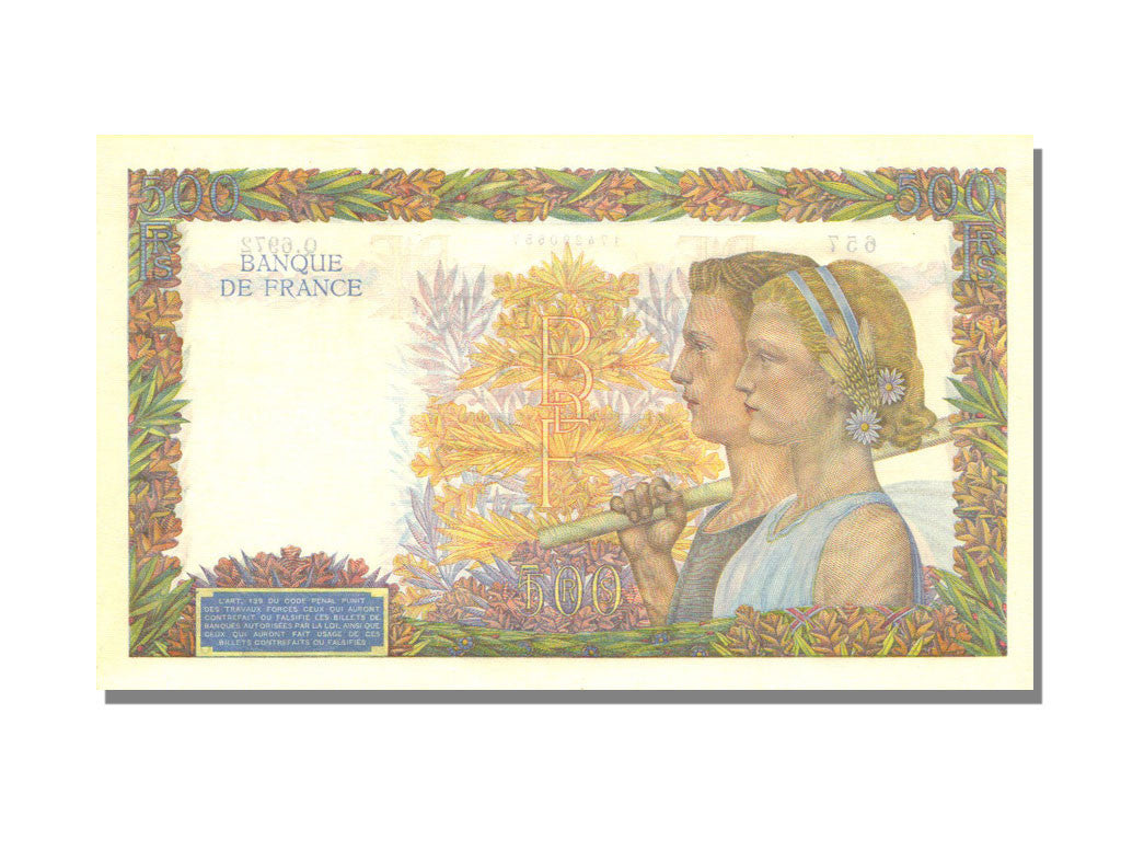 Geldschein, Frankreich, 500 Francs, 500 F 1940-1944 ''La Paix'', 1942