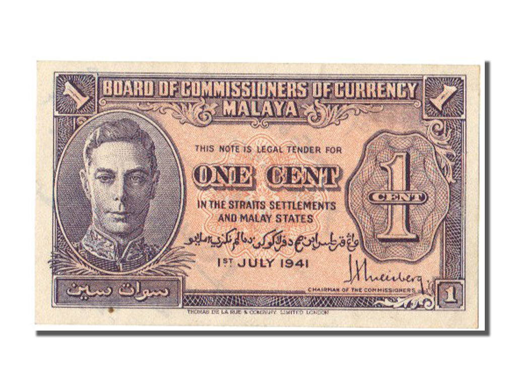 Malaya, 1 Cent, 1941, KM #6, 1941-07-01, UNC(65-70)