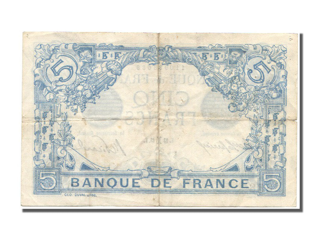 Geldschein, Frankreich, 5 Francs, 5 F 1912-1917 ''Bleu'', 1915, 1915-02-23, SS