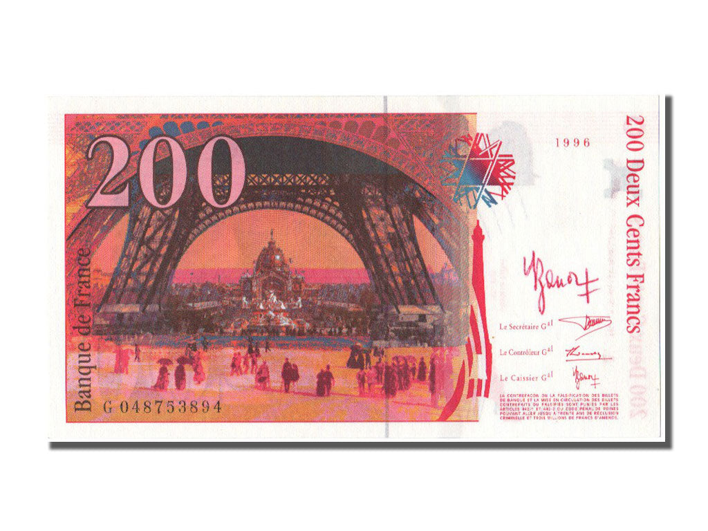 France, 200 Francs, 200 F 1995-1999 ''Eiffel'', 1996, KM #159b, UNC(65-70), G,..