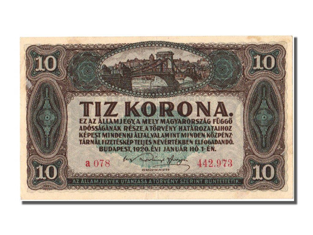 Hungary, 10 Korona, 1920, KM #60, 1920-01-01, AU(55-58), A