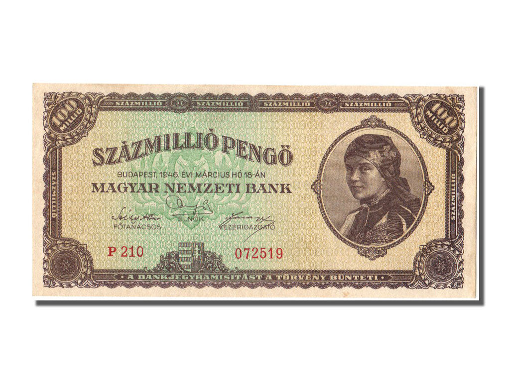Hungary, 100,000,000 Pengö, 1946, KM #124, 1946-03-18, UNC(65-70), P