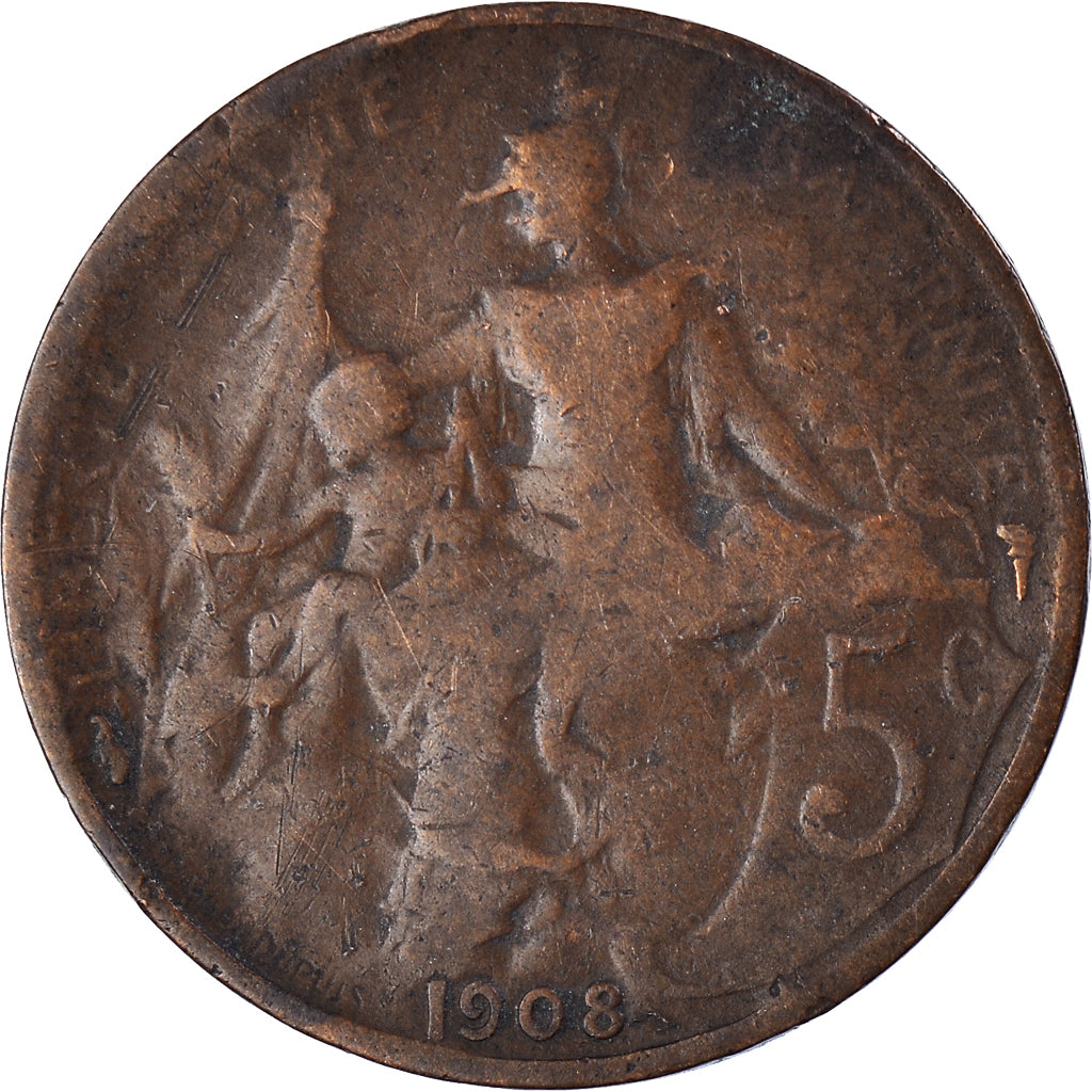 Munten, Frankrijk, 5 Centimes, 1908