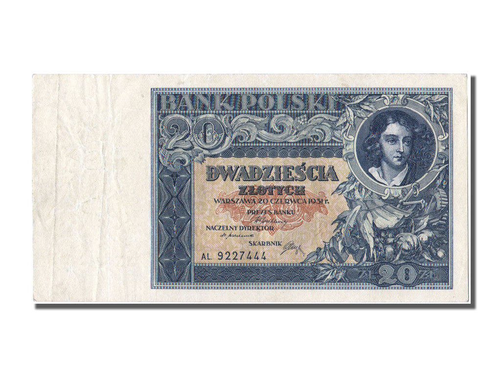 Poland, 20 Zlotych, 1931, KM #73, 1931-06-20, AU(55-58), AL