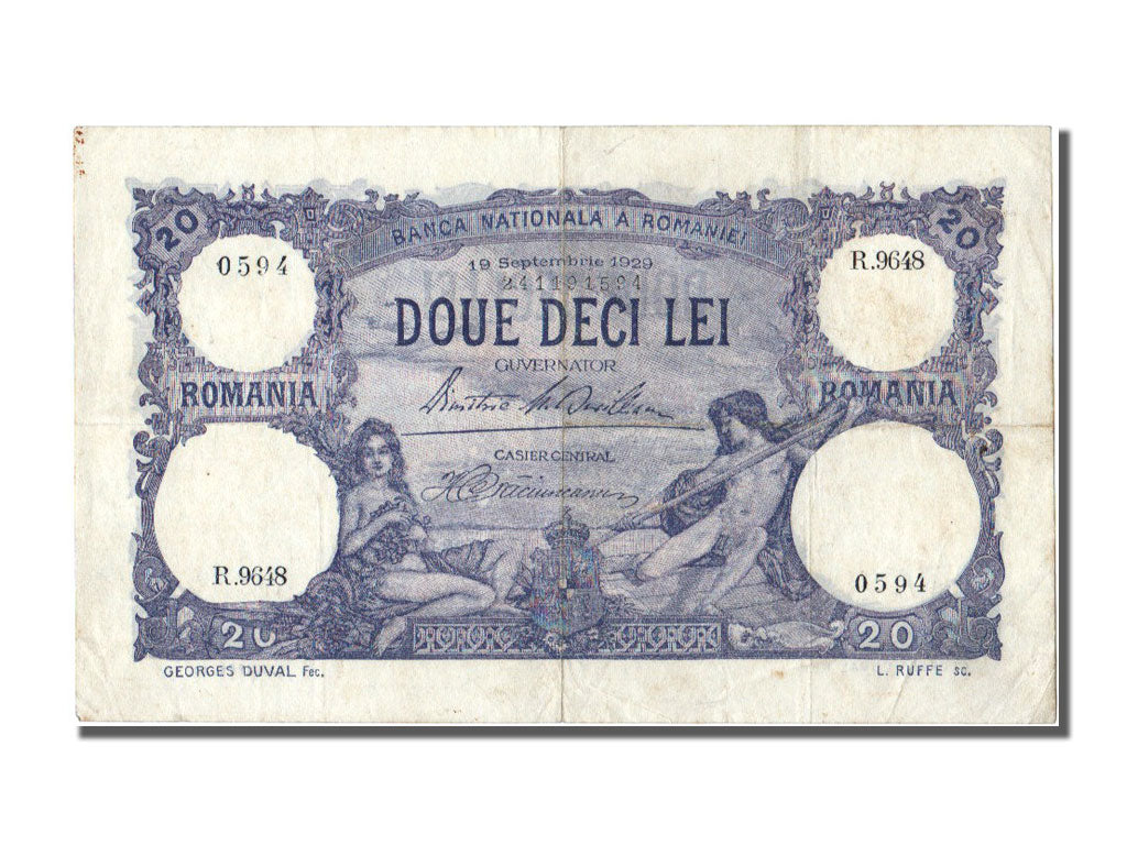 Romania, 20 Lei, 1929, KM #30, 1929-09-19, AU(55-58), R