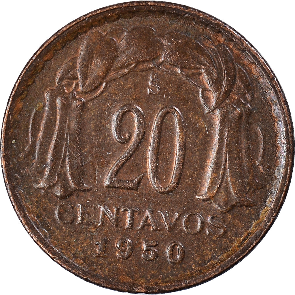 Coin, Chile, 20 Centavos, 1950
