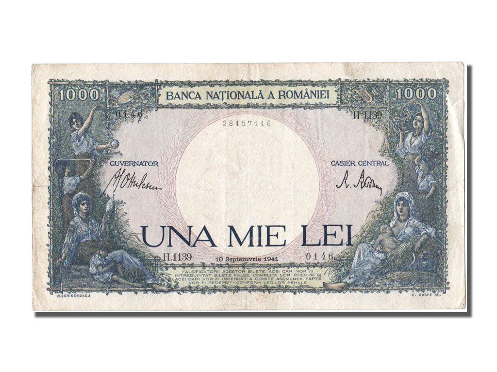 Romania, 1000 Lei, 1941, KM #52a, 1941-09-10, AU(50-53), H