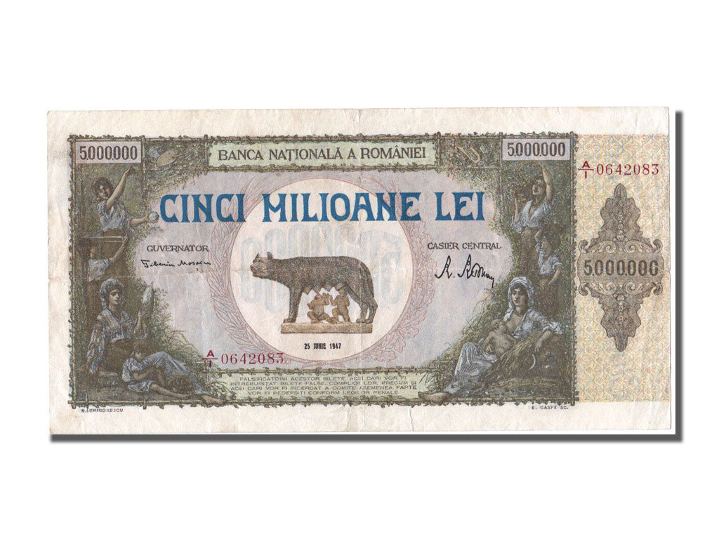 Romania, 5,000,000 Lei, 1947, KM #61b, 1947-06-25, AU(55-58), 1