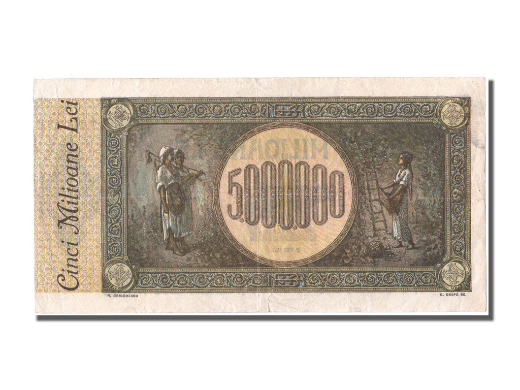 Romania, 5,000,000 Lei, 1947, KM #61b, 1947-06-25, AU(55-58), 1