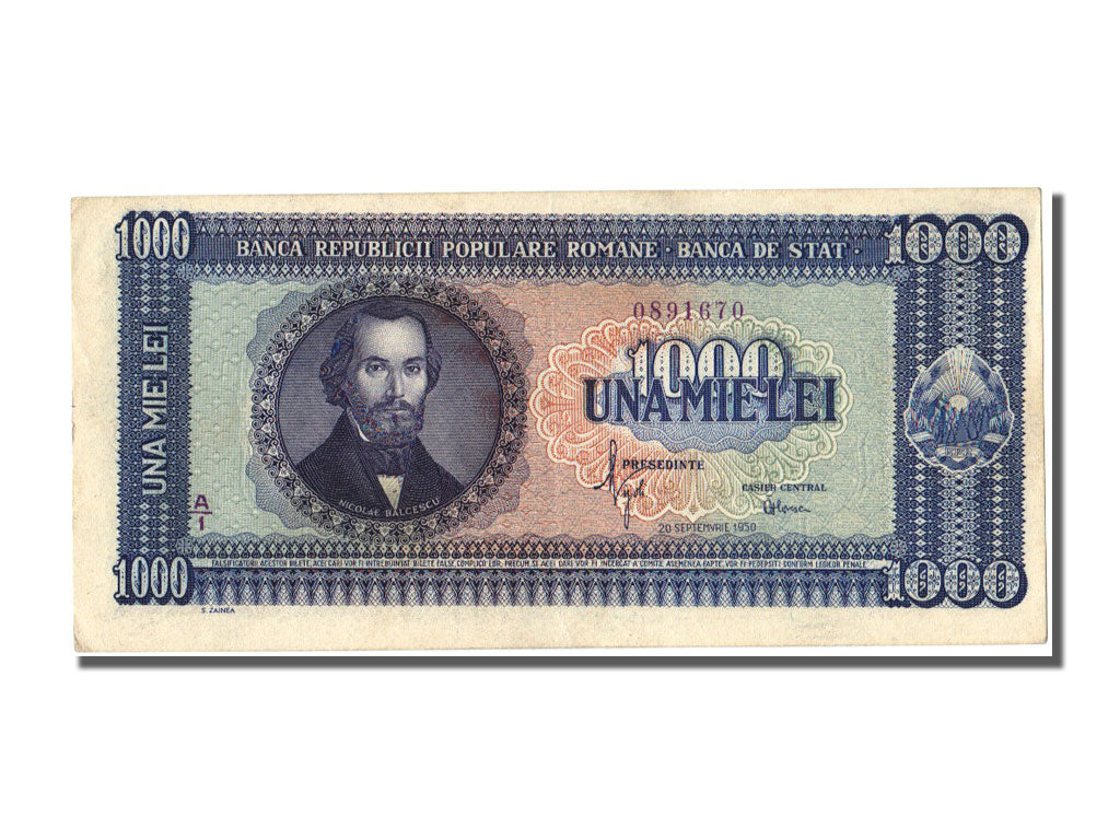 Romania, 1000 Lei, 1950, KM #87, 1950-09-20, UNC(63), A 1