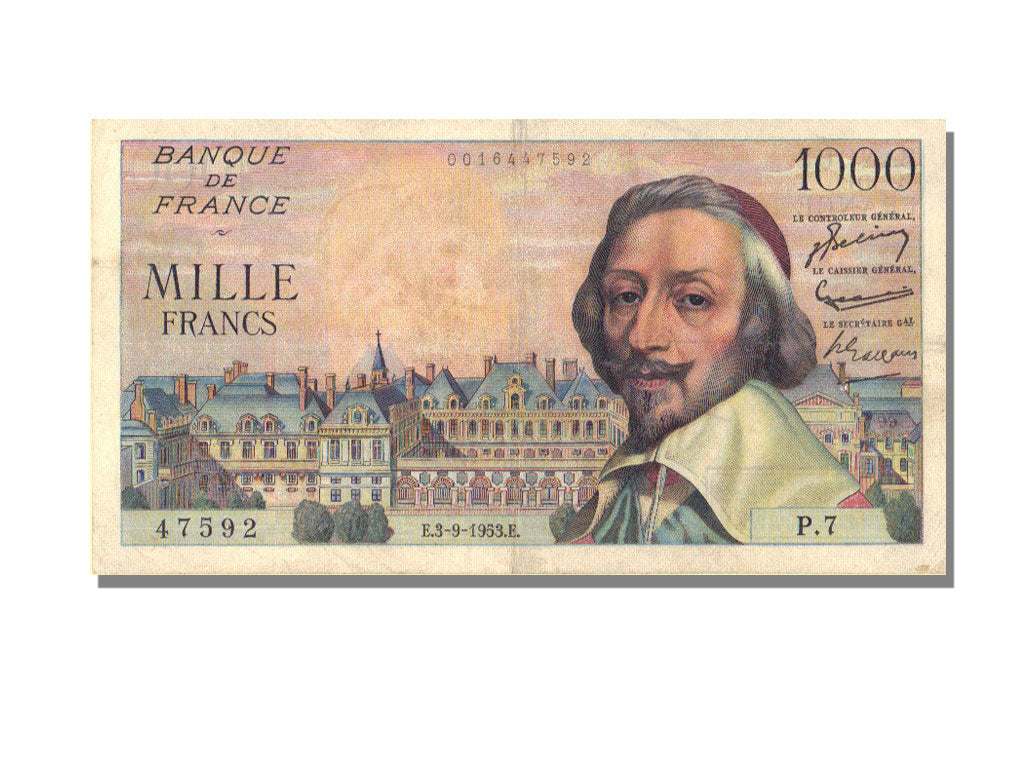 France, 1000 Francs, 1 000 F 1953-1957 ''Richelieu'', 1953, KM #134a,...