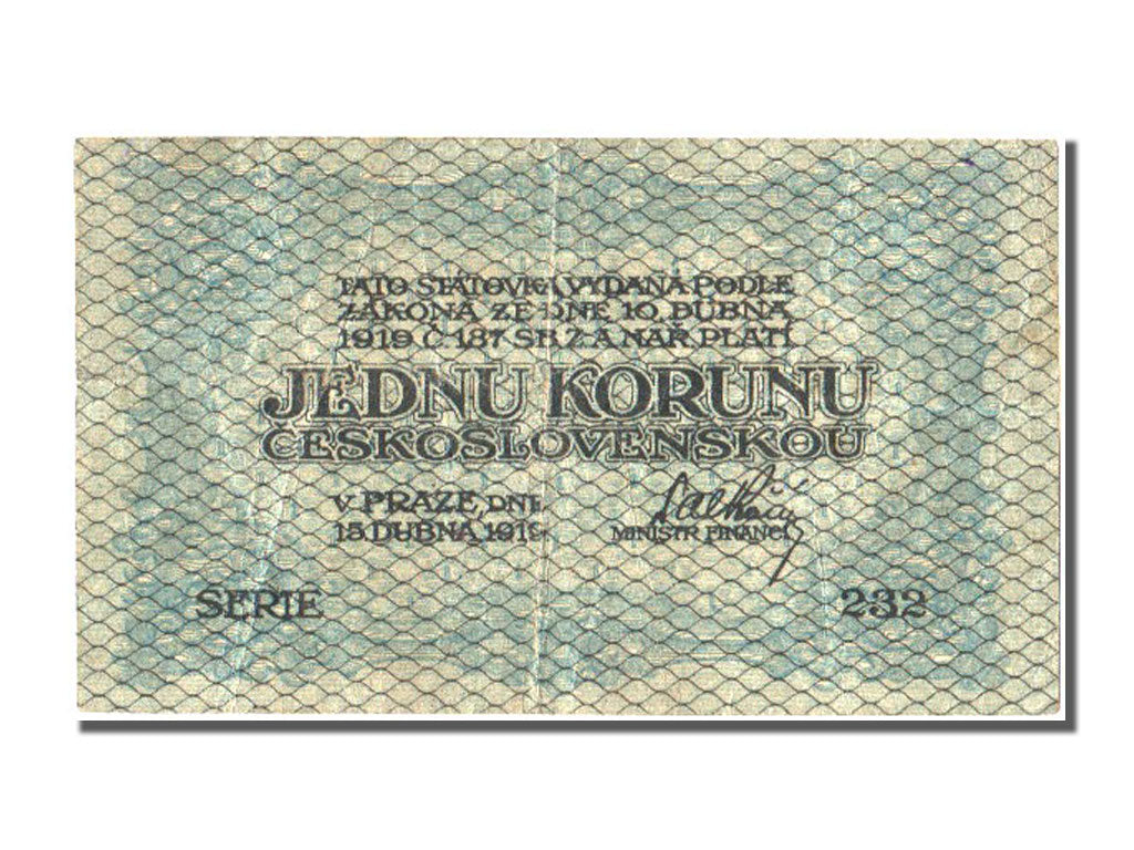 Czechoslovakia, 1 Koruna, 1919, KM #6a, 1919-04-15, EF(40-45)