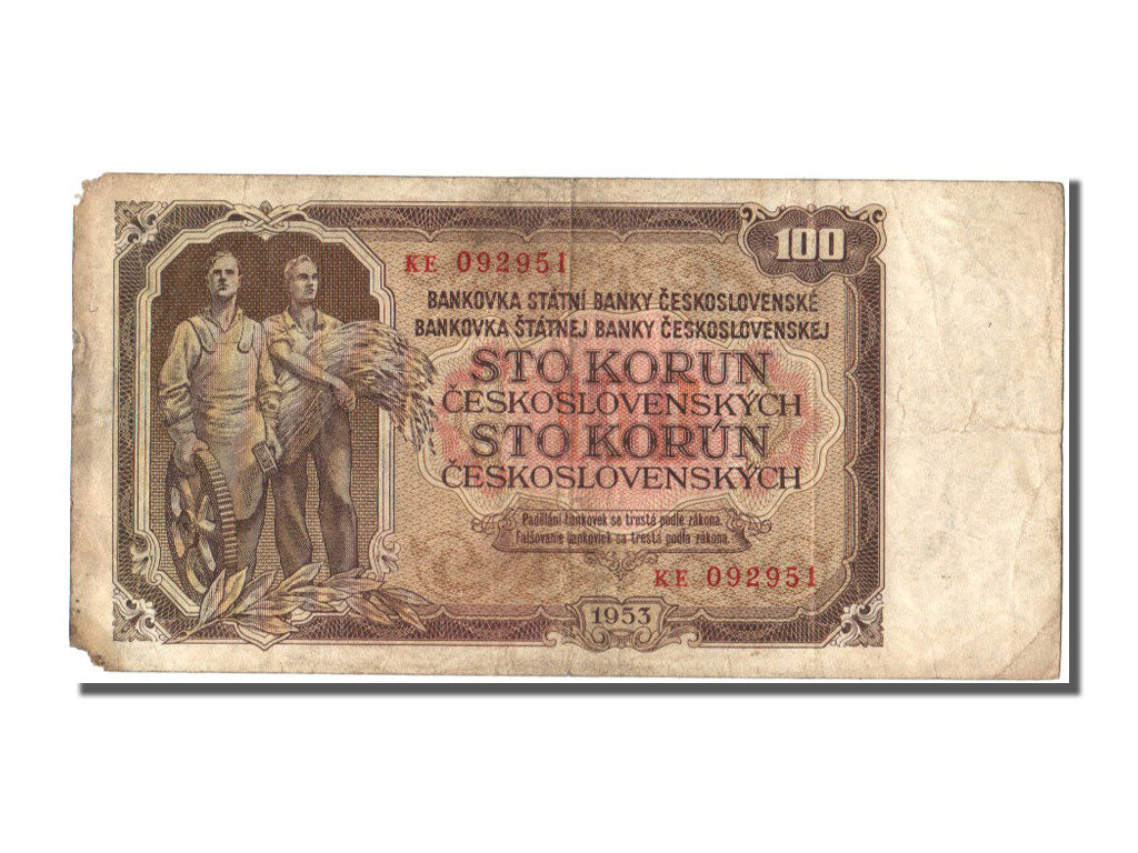Czechoslovakia, 100 Korun, 1953, KM #86b, F(12-15), KE