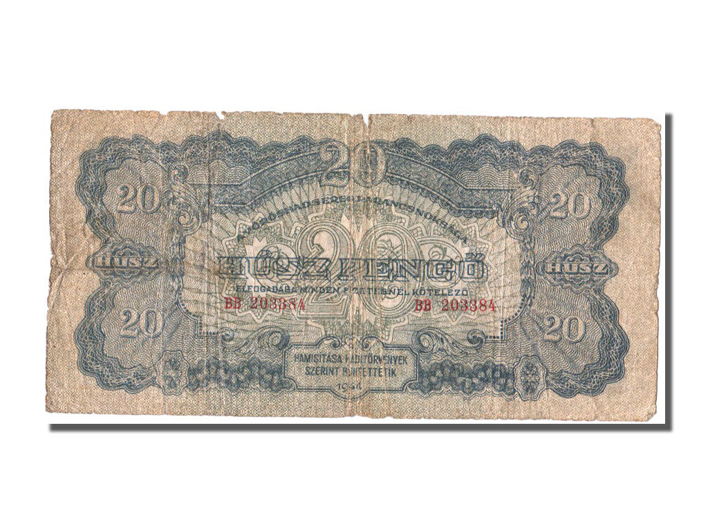Hungary, 20 Pengö, 1944, KM #M6b, VF(20-25), BB
