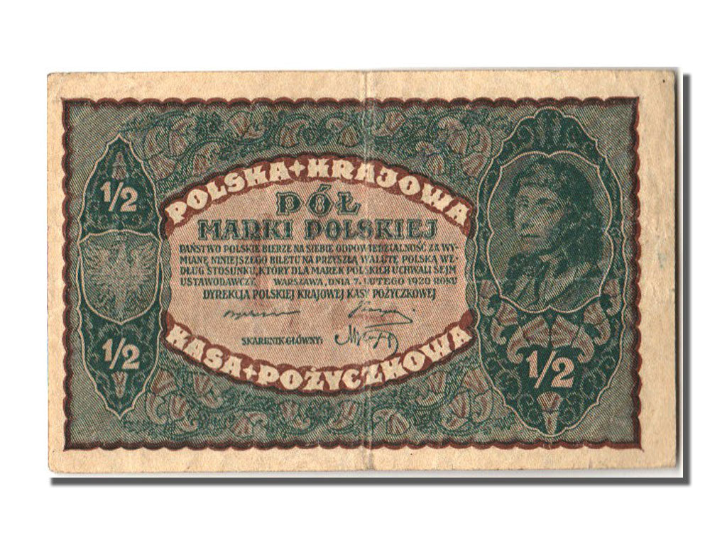 Poland, 1/2 Marki, 1920, KM #30, 1920-02-07, EF(40-45)