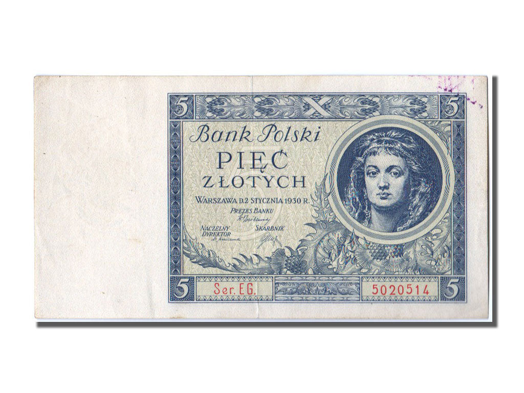 Poland, 5 Zlotych, 1930, KM #72, 1930-01-02, AU(50-53), EG
