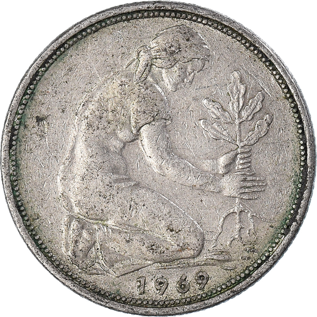 Moneda, ALEMANIA - REPÚBLICA FEDERAL, 50 Pfennig, 1969