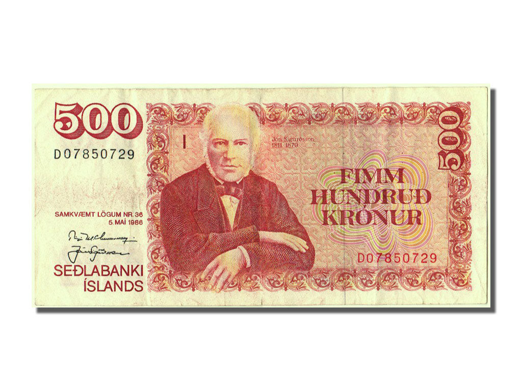Iceland, 500 Krónur, 1986, KM #55a, 1986-05-05, EF(40-45), D
