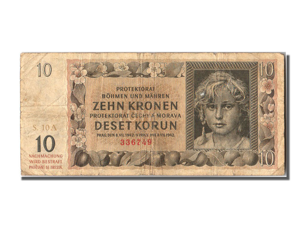 Bohemia and Moravia, 10 Korun, 1942, KM #8a, 1942-07-08, VF(20-25), S.10A