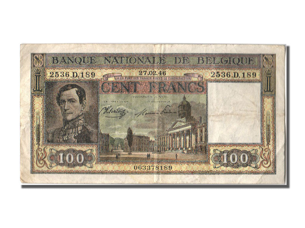 Belgio, 100 Francs, 1946, 1946-02-27, BB+