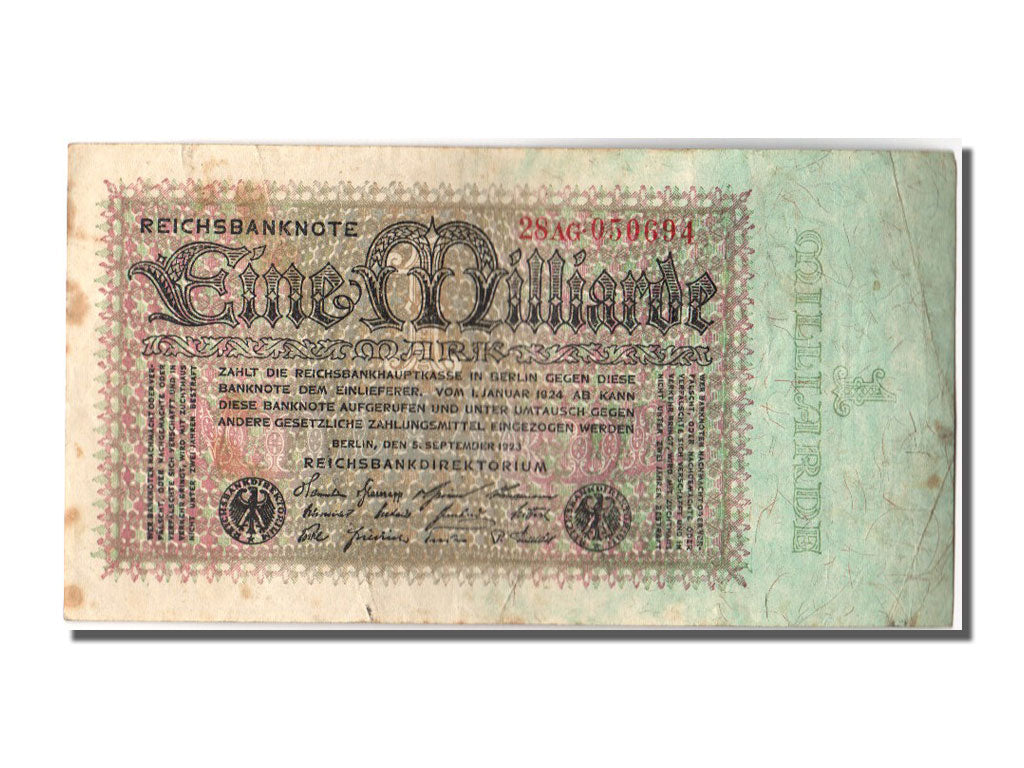 Germany, 1 Milliarde Mark, 1923, KM #114, 1923-09-05, EF(40-45), 28AG