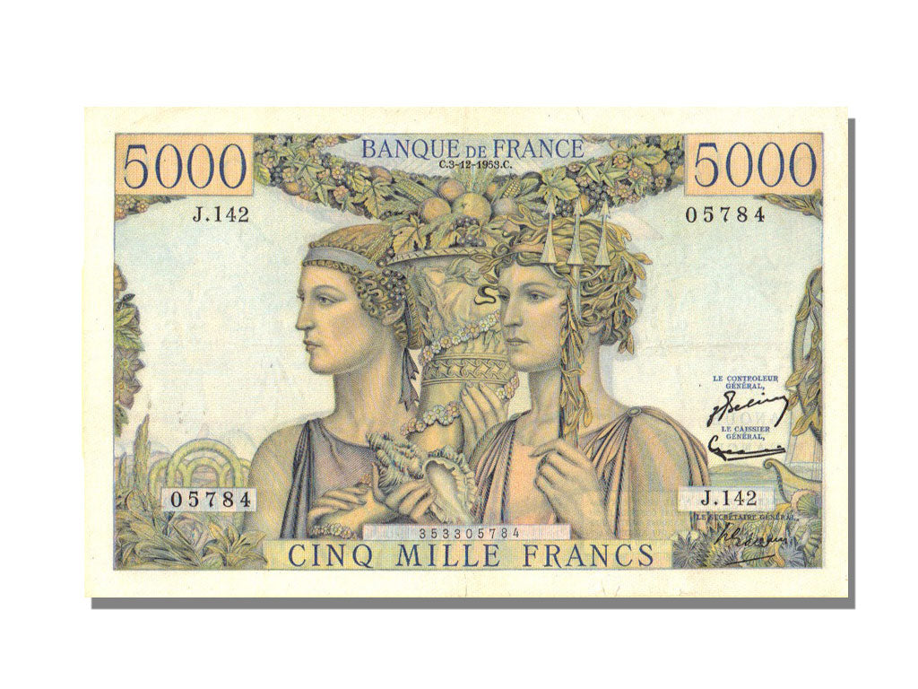Francia, 5000 Francs, 1953, KM:131c, 1953-12-03, BB+, Fayette:48.10
