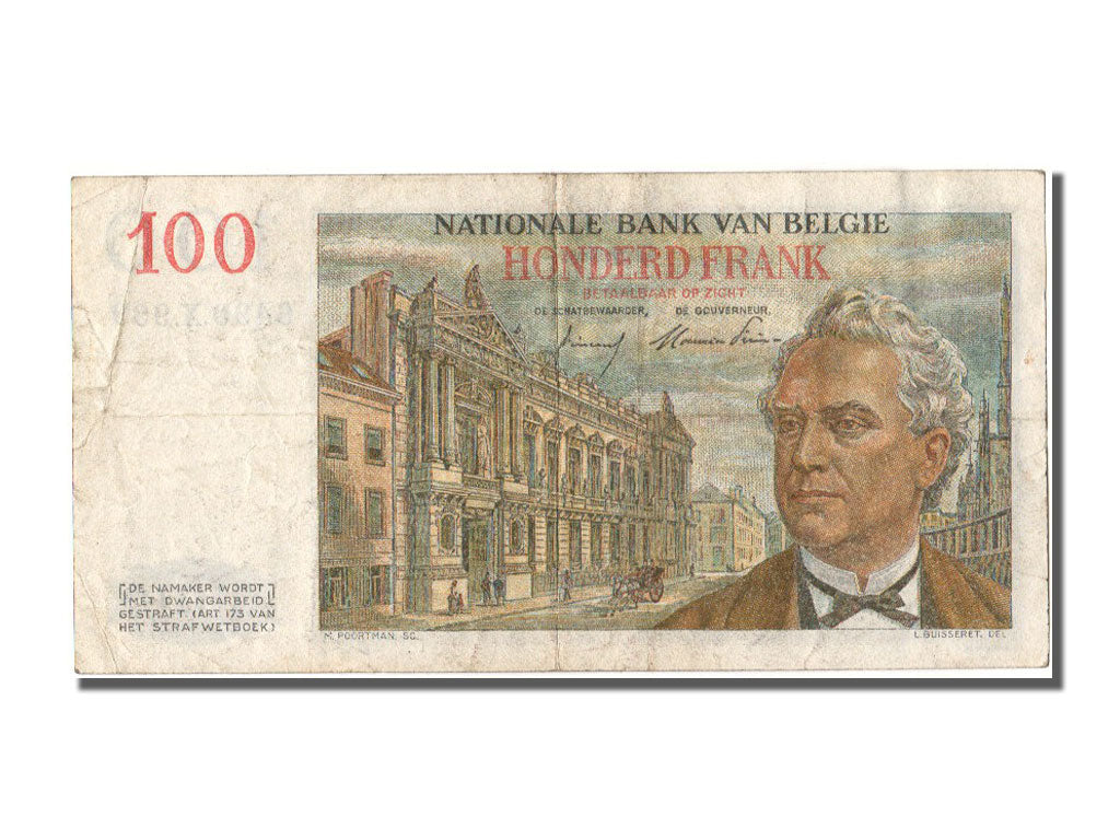 Belgium, 100 Francs, 1955, KM #129b, 1955-01-06, EF(40-45), 6490.X.999