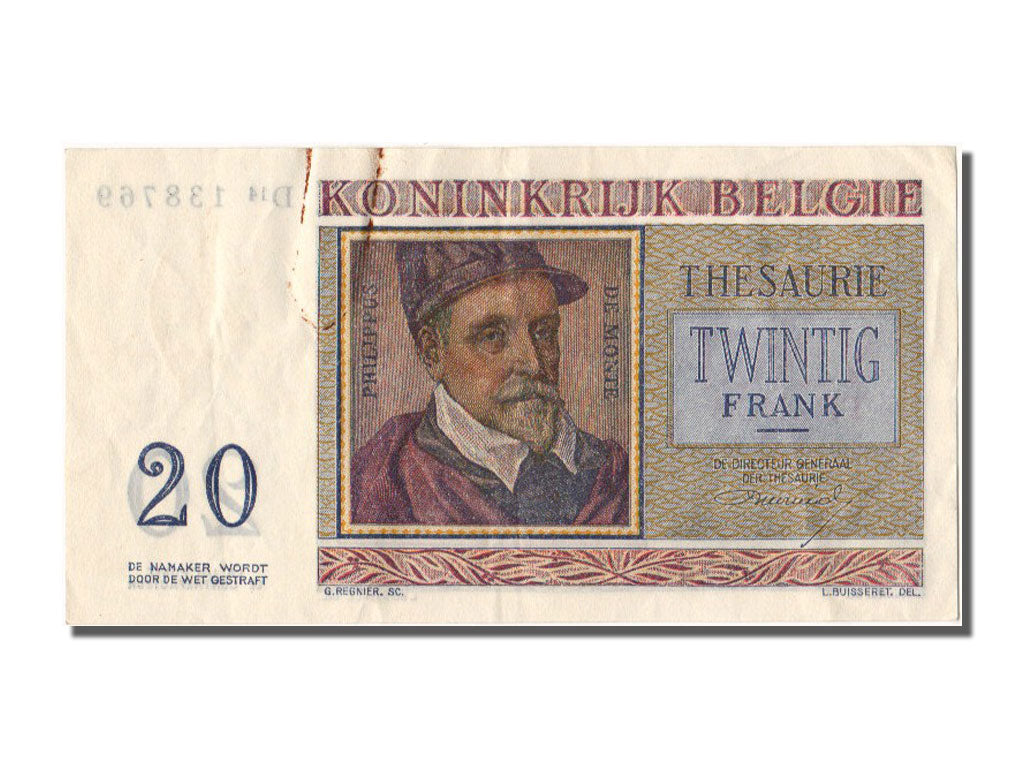 Belgium, 20 Francs, 1956, KM #132b, 1956-04-03, AU(55-58), D14