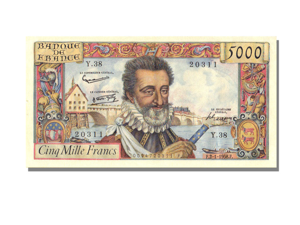 FRANCE, 5000 Francs, 1958, 1958-01-02, UNC(63), Y.38, Fayette #49.5