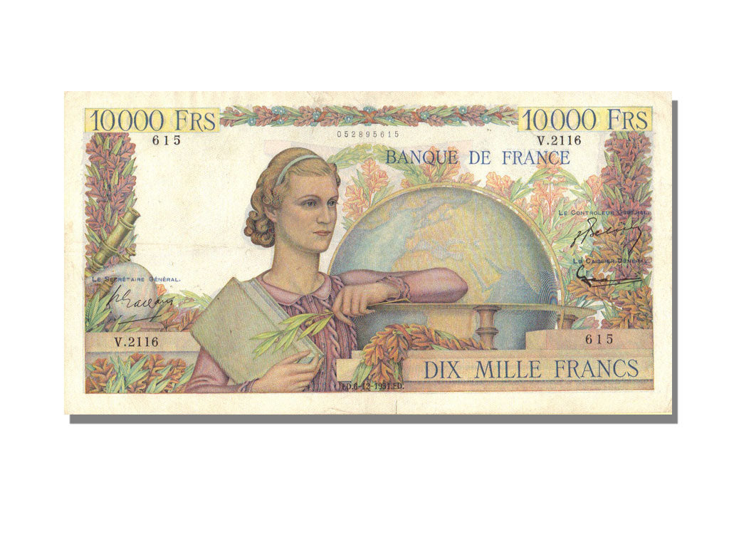 France, 10,000 Francs, 10 000 F 1945-1956 ''Génie Français'', 1951, KM #132d, 19