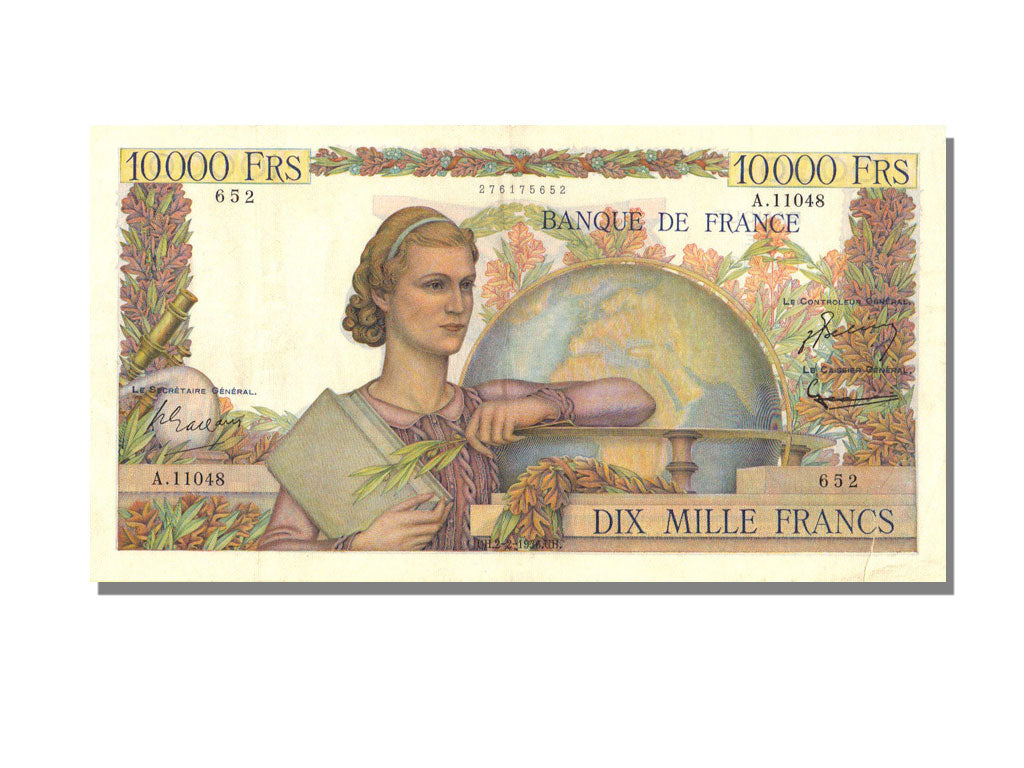 France, 10,000 Francs, 1956, KM #132d, 1956-02-02, AU(55-58), A.11048, Fayette..